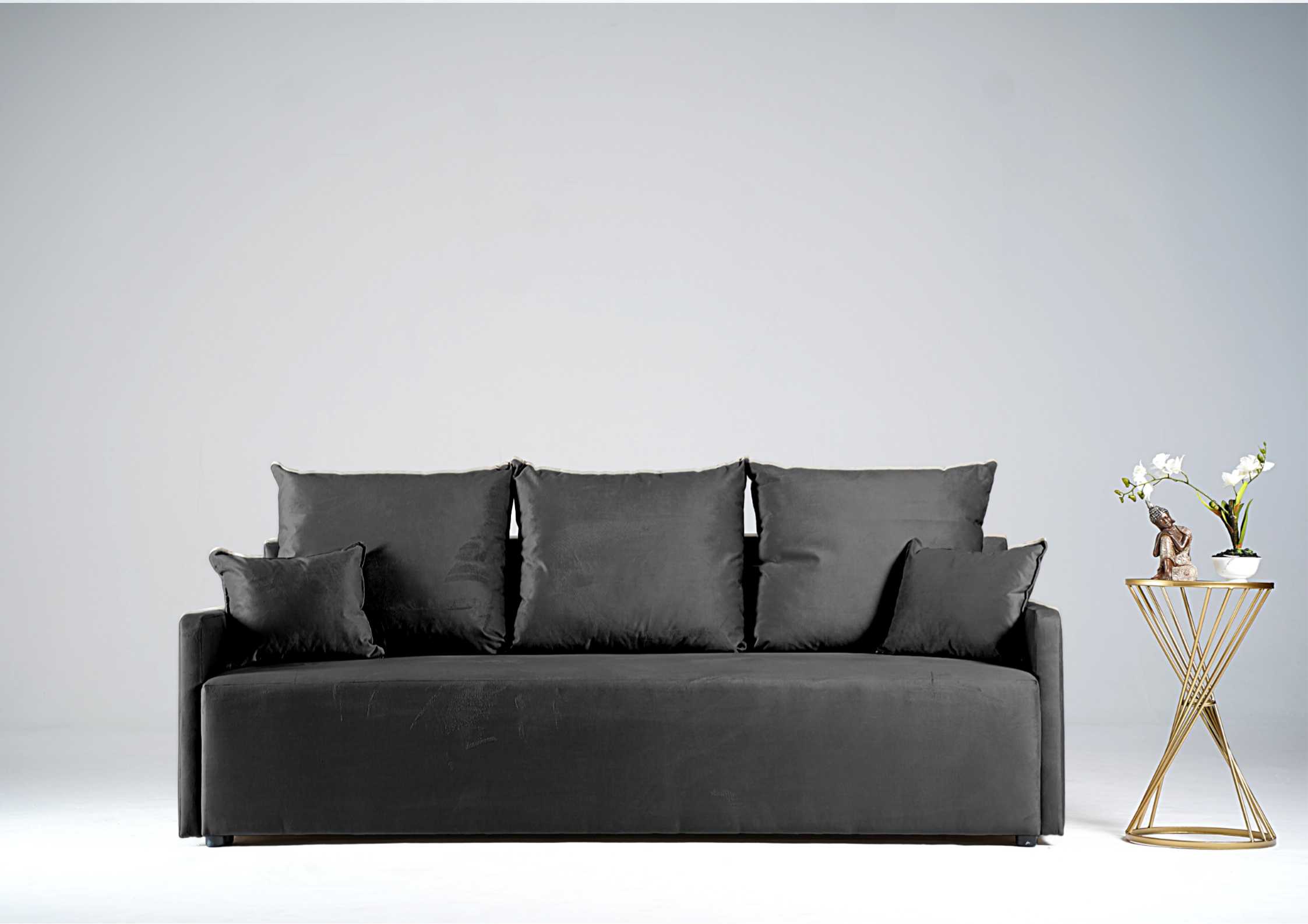 Grafitowa mała kanapa rozkładana